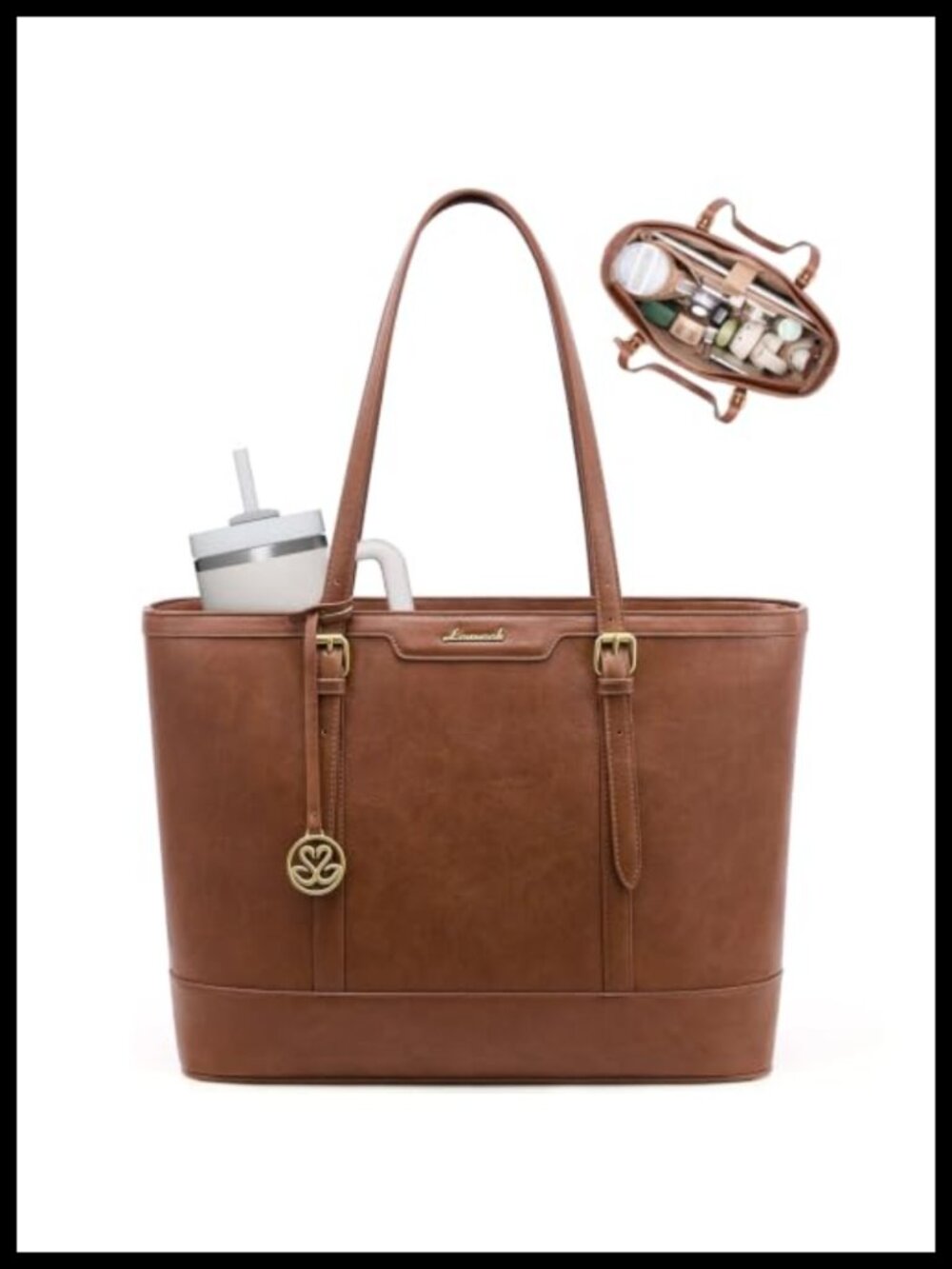 Waterproof PU Leather Laptop Tote Bag for Women with Adjustable Handles and